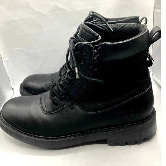 Guess Los Angeles Radford Combat Boots 9.5 M Black Combat Leather Mesh 8" Rise - Picture 7 of 9